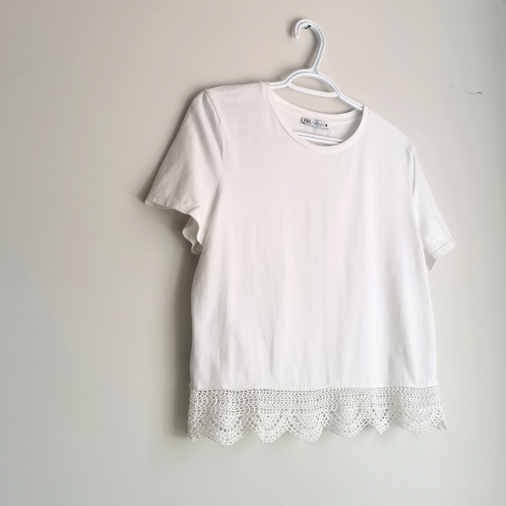 White Crochet Hem Women's Top